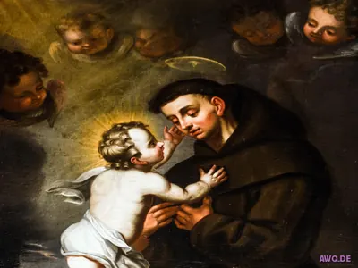 Gemäldeausschnitt: das Jesuskind greift dem heiligen Antonius ins Gesicht