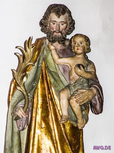 Vergoldete Figur des heiligen Josef mit dem Jesuskind auf dem Arm
